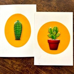 2 3D Cactus Handmade Blank Cards with Envelopes, NWT